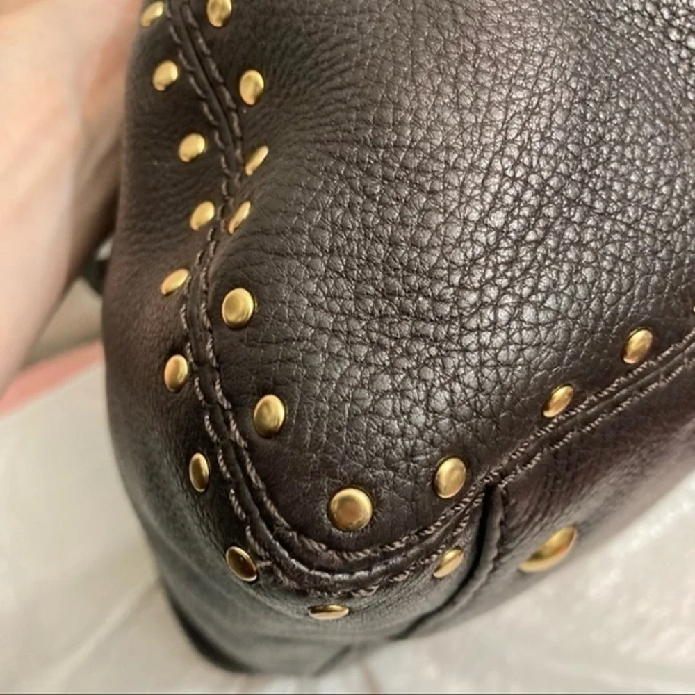 Michael Kors brown leather studded satchel bag